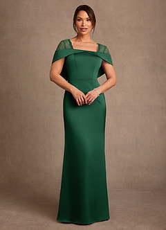 Azazie Henrieta Mother of the Bride Dresses Dark Green Sheath Lace Stretch Satin Dress image1