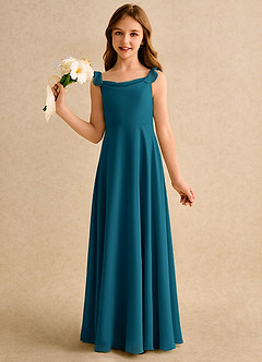 Azazie Puppy Girls Formal Flower Girl Dresses Ink Blue A-Line Pleated Chiffon Dress image3