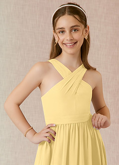 Azazie Jiya Junior Butter A-Line Pleated Chiffon Dress image4