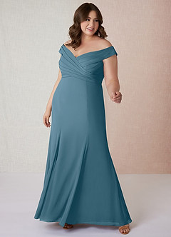Azazie Lecia Bridesmaid Dresses Bermuda Empire Off-The-Shoulder Pleated Chiffon Convertible Dress image8