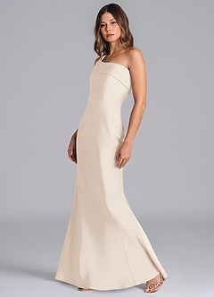 Azazie Driea Brudtärnklänningar Klä av Sjöjungfru i Stretch Satin Ena axeln Vit Alabaster image6