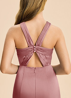 Azazie Rue Junior Robe Sirène en Satin extensible Plissé Rose Poussiéreuse image7