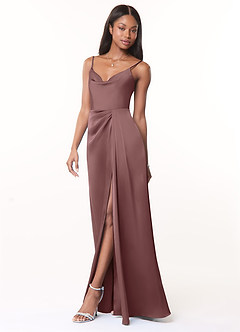 Azazie Brielle Bridesmaid Dresses Vintage Mauve A-Line Cowl Spaghetti Straps Stretch Satin Dress image3
