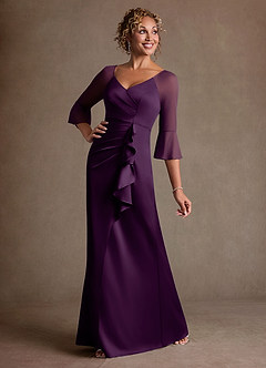Azazie Nampa Mother of the Bride Dresses Grape Sheath Pleated Mesh Dress image2