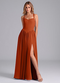 Azazie Francis Brautjungfernkleider A-Linie Korsett Chiffon Kleid Gebranntes Orange image3