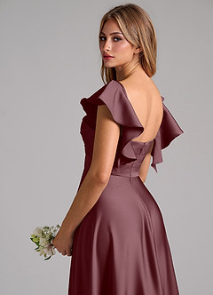 Azazie Leilani Bridesmaid Dresses Sangria A-Line Ruched Stretch Satin Dress image9
