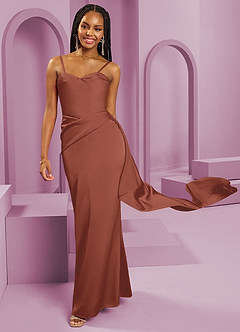 Barbie ♥ Azazie Bridesmaid Dresses Auburn Sheath Strapless Stretch Satin Convertible Dress image3
