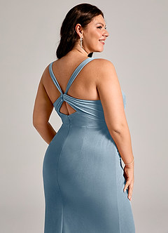 Azazie Mero Abiti da Damigella Abito Sirena in Velluto Plissettato Blu Polveroso image2