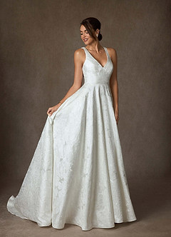 Azazie Olivette Suknie ślubne Suknia balowa Pasek Żakard kwiatowy Pociąg Kapliczny Sukienka image4