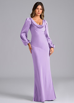 Azazie Rylina Bridesmaid Dresses Lilac Mermaid Long Sleeve Stretch Satin Dress image4