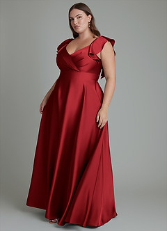 Azazie Leilani Robes de demoiselle d'honneur Robe Trapèze en Satin extensible Drapé Écarlate image15