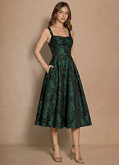 black and green midi dress Green Striped Long Sleeve A-Line Penni Midi Dress