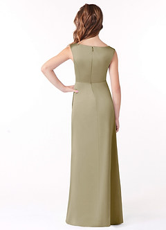 Azazie Sadia Junior Moss Green A-Line Pleated Stretch Satin Dress image3