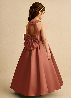 Azazie Daisies Robe Demoiselle D'honneur Fillette Robe Princesse en Mat Satiné Arc Auburn image1