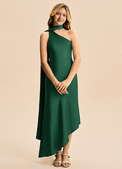 Azazie Briony Junior Etui Plissee Stretch-Satin Kleid Dunkelgrün image7