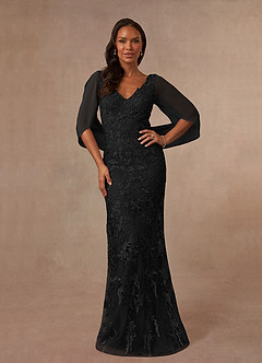 Azazie Ferris Mother of the Bride Dresses Black Sheath V-Neck Chiffon Dress image1