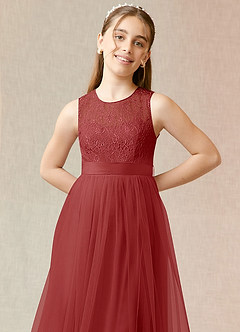 Azazie Georgette Junior Rust A-Line Lace Tulle Dress image5