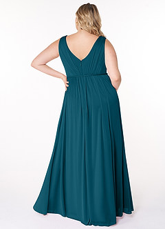 Azazie Tanicia Brautjungfernkleider A-Linie V-Hals Gefaltet Gittergewebe Kleid Tintenblau image6