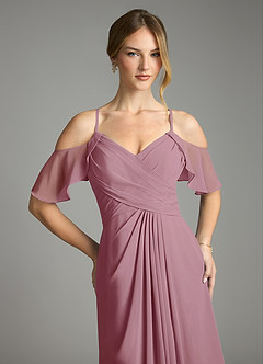 Azazie Dakota Bridesmaid Dresses Vintage Mauve A-Line V-Neck Pleated Chiffon Dress image7