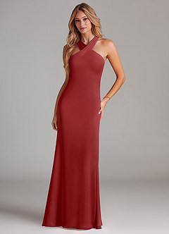 Azazie Doretta Bridesmaid Dresses Rust Mermaid Pleated Chiffon Dress image3