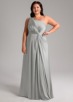 Azazie Brooke Brautjungfernkleider A-Linie One-Shoulder Stretch-Satin Kleid Silber image12