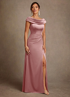 Azazie Irvine Kleider für die Brautmutter A-Linie Plissee Stretch-Satin Kleid Altrosa image4