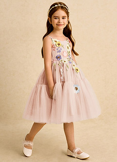 Azazie Osea vestidos de niña de las flores Vestido de Rosa Inglesa de Tul de Princesa con Plisado image5