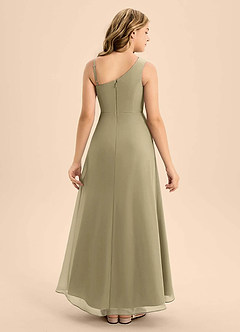 Azazie Brooke Junior Robe Trapèze en Mousseline de soie Fente Latérale Vert Mousse image2