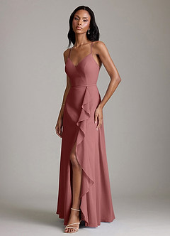 Azazie Naeem Bridesmaid Dresses Amethyst A-Line V-Neck Ruffle Chiffon Dress image5