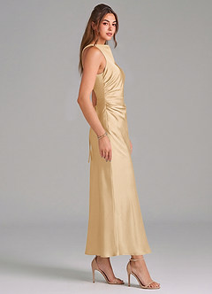 Azazie Evadne Brautjungfernkleider Etui Plissee Stretch-Satin Kleid Gold image4