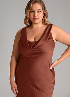 Azazie Rylina Vestidos de damas de honor Vestido de Arcilla de Satén Elástico de Corte Sirena image11