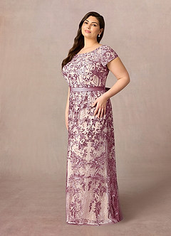 Azazie Dorit Mother of the Bride Dresses Vintage Mauve Champagne Sheath Scoop Lace Dress image8