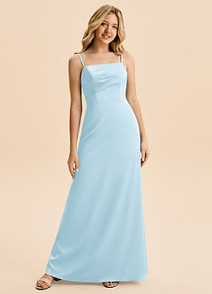 Azazie Gwyneira Junior A-Linie Gestreift Stretch-Satin Kleid Himmelblau image5