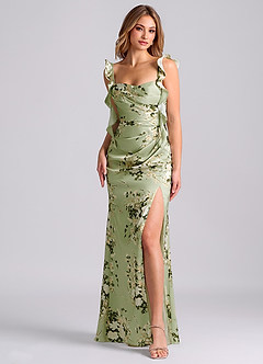 Azazie Jessamine Suknie dla druhen Osłona Gorset Satyna elastyczna Do ziemi Sukienka image6