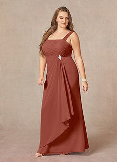 Azazie Weisz Kleider für die Brautmutter A-Linie Quadratischer Ausschnitt Gefaltet Chiffon Kleid Rotbraun image11