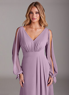 Azazie Matilda Bridesmaid Dresses Wisteria A-Line Long Sleeve Chiffon Dress image6