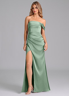Azazie Lisbeth Bridesmaid Dresses Agave Mermaid Off the Shoulder Stretch Satin Convertible Dress image3