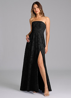 Azazie Wren Bridesmaid Dresses Black A-Line Strapless Floral Burnout Dress image3