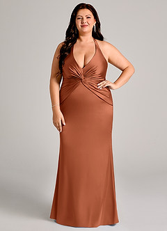 Azazie Valerie Robes de demoiselle d'honneur Robe Sirène en Satin extensible Plissée Rose De Cèdre image7