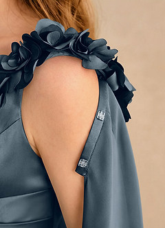 Azazie Rosita Girls Formal Robe Demoiselle D'honneur Fillette Robe Trapèze en Satin extensible Plissée Violet Crépusculaire image6