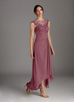 Azazie Endora Mother of the Bride Dresses Vintage Mauve A-Line Scoop Lace Chiffon Dress image3