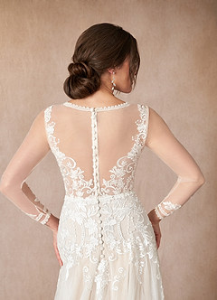 Azazie Ariya Wedding Dresses Diamond White Champagne A-Line Lace Tulle Dress image6