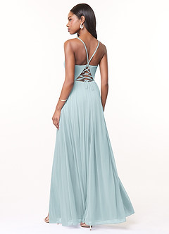 Azazie Marsol Bridesmaid Dresses Mist A-Line Corset Mesh Dress image2