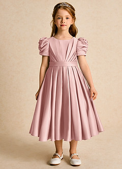 Azazie Miriam Flower Girl Dresses Rose Gold Ball-Gown Pleated Matte Satin Dress image4