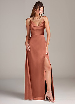Azazie Sarella Bridesmaid Dresses Clay A-Line Pleated Stretch Satin Dress image3
