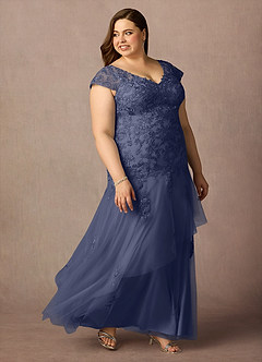 Azazie Romy Mother of the Bride Dresses Stormy Mermaid V-Neck Sequins Tulle Dress image10
