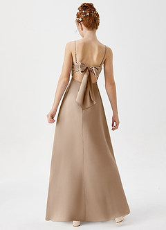 Azazie Shale Junior Abito A-Line in Raso Elasticizzato Taupe image3