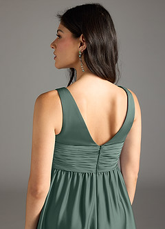 Azazie Yetta 임산부 신부 들러리 드레스 A라인 주름진 스트레치 새틴 플로어 길이 드레스 image5