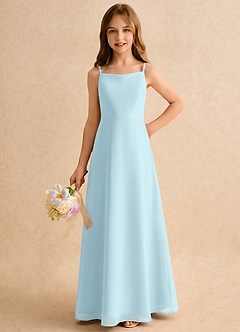 Azazie Jaella Girls Formal Robe Demoiselle D'honneur Fillette Robe Trapèze en Mousseline de soie Plissé Bleu Nuage image5