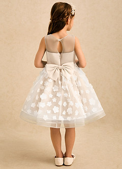 Azazie Billie Flower Girl Dresses White Alabaster Ball-Gown Pleated Matte Satin Dress image2